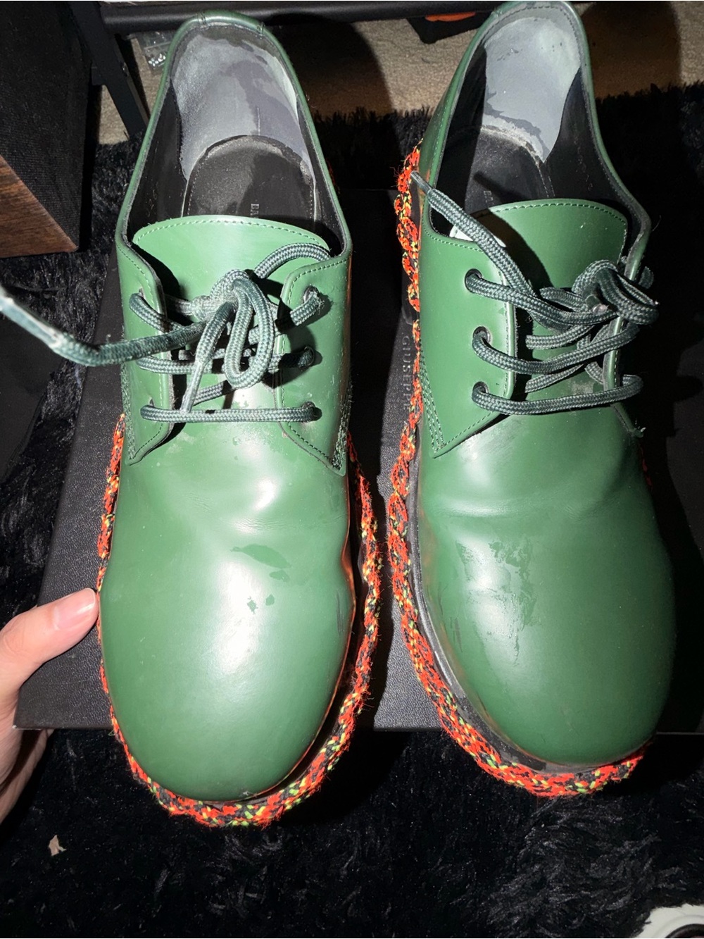 Balenciaga Green Lace-Up Platform Women's Boots with Multicolor Braided Sole